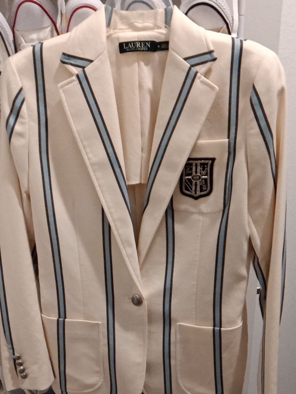 Polo Ralph Lauren Cream Blazer with Blue and Black Stripes - NWOT